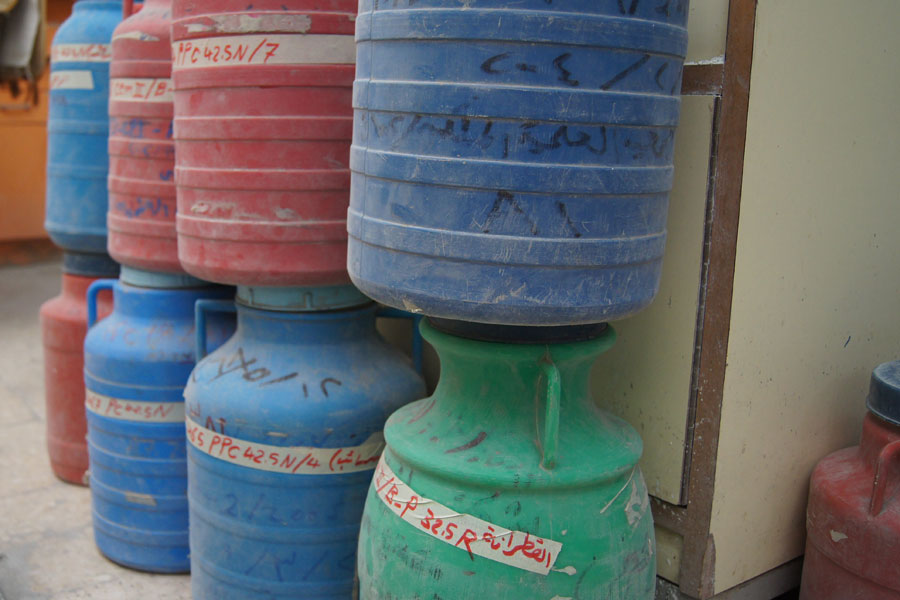 Photo of water jugs stacked high